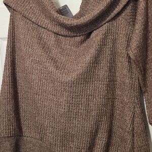 torrid Ribbed Cowl Neck Sweater in Mauve Brown